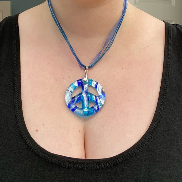 Blue glass peace sign - Picture 2 of 2